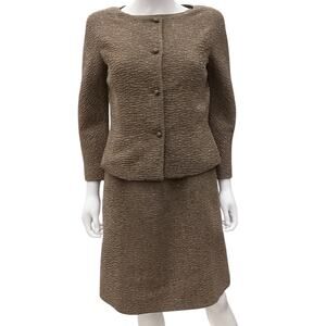 Oscar De La Renta Pink Label Set Women’s Size 4 Jacket+Dress Sparkly Thread Tan